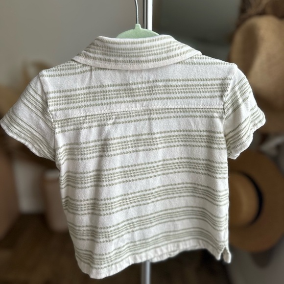 Cream and Green Cotton Striped Kids Shirt - Picture 3 of 3